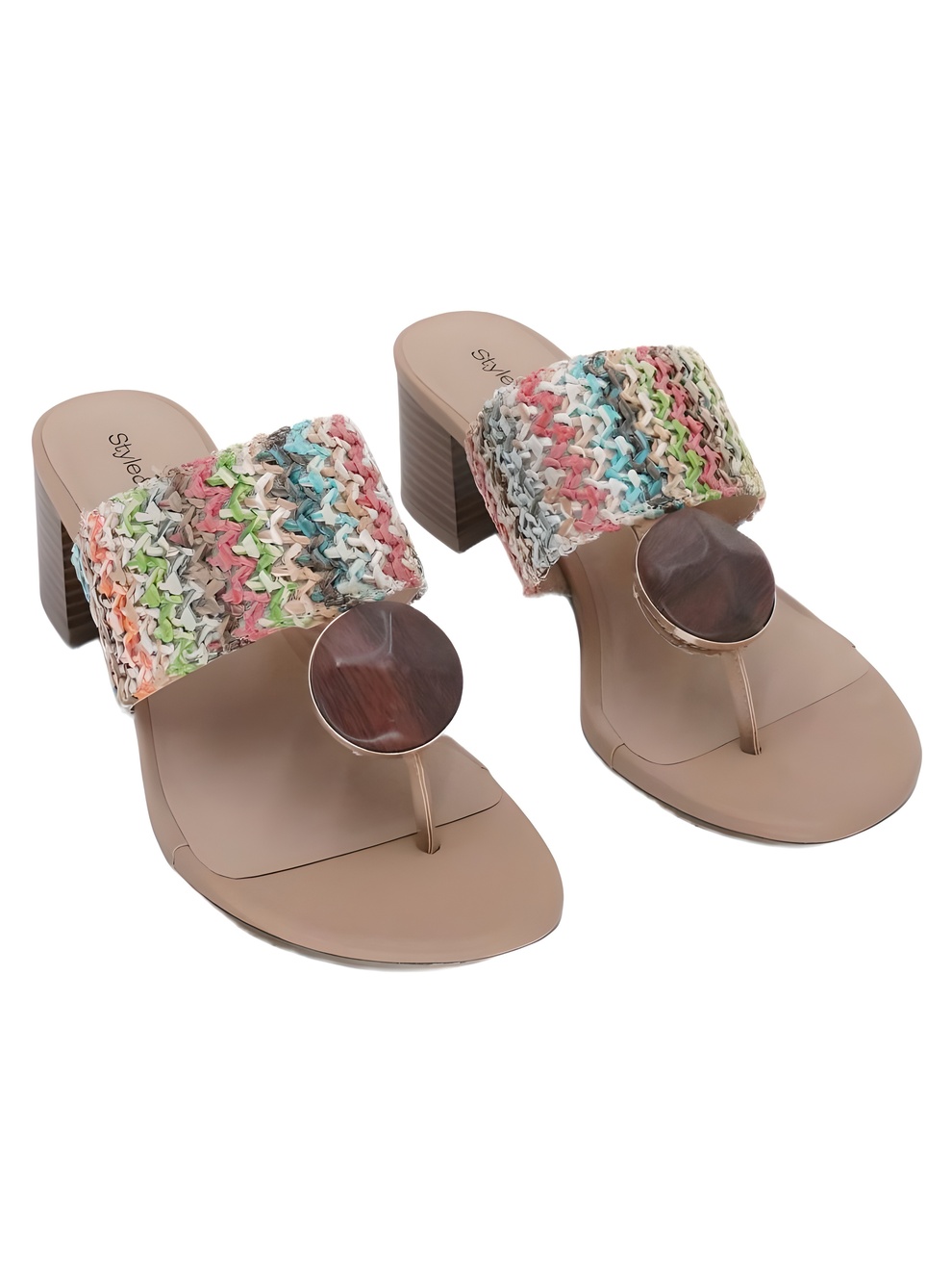 Style & Co Brandyy Embellished Raffia Multi Thong Sandals 1.5" Block Size 8.5M
